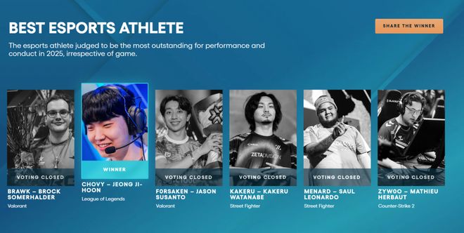 实至名归还是徒有虚名？TGA2025年度最佳电竞选手颁给了chovy！(图2)