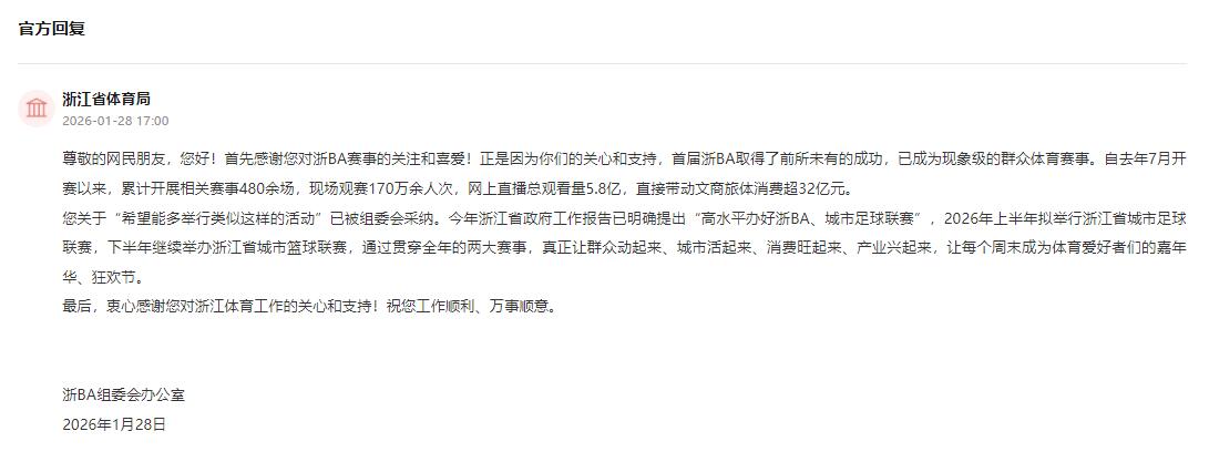 人民建议丨浙BA落幕网友没看够官方：安排全年双赛(图3)